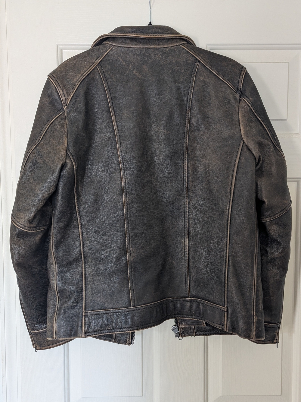 Black Rivet Men's Vintage Dark Brown Leather Zip Jacket - Picture 2 of 10